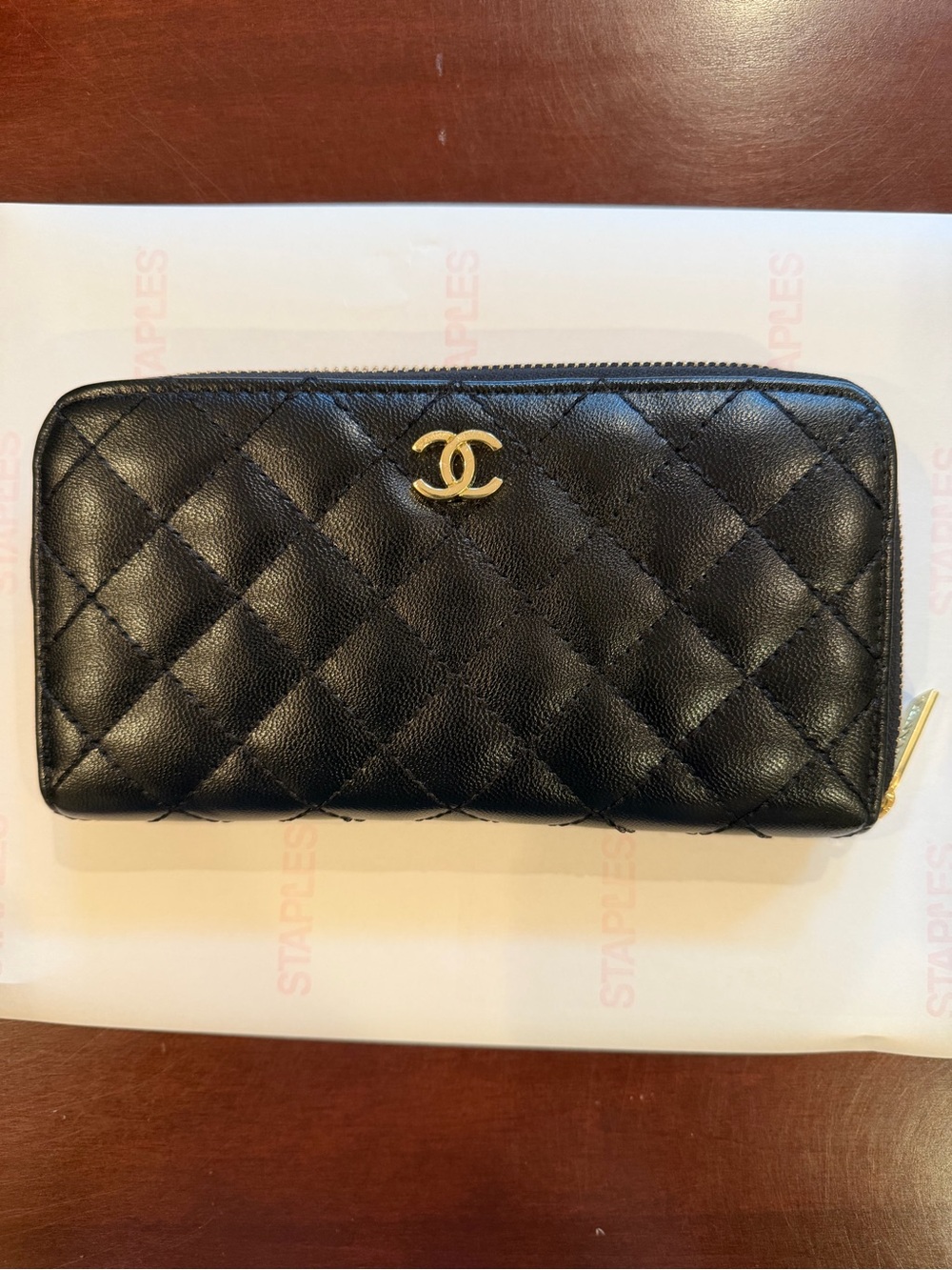 Quilted Leather Zip Around Wallet
